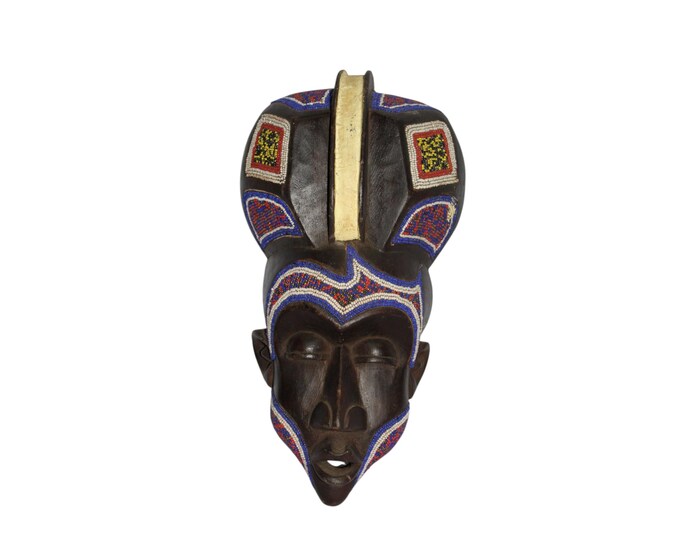 African Wooden Lualua Mask Wood Antique Vintage African Wall Hanging Ceremonial Decor