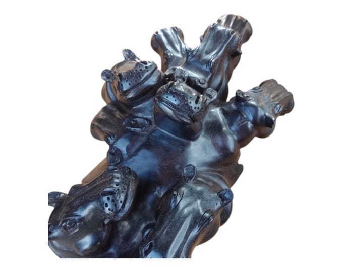 African Herd of Hippo in Water Pool | Mbogo | Carving Sculpture | MotoMoto | Wooden Antique Vintage African Table Top Ceremonial Brown