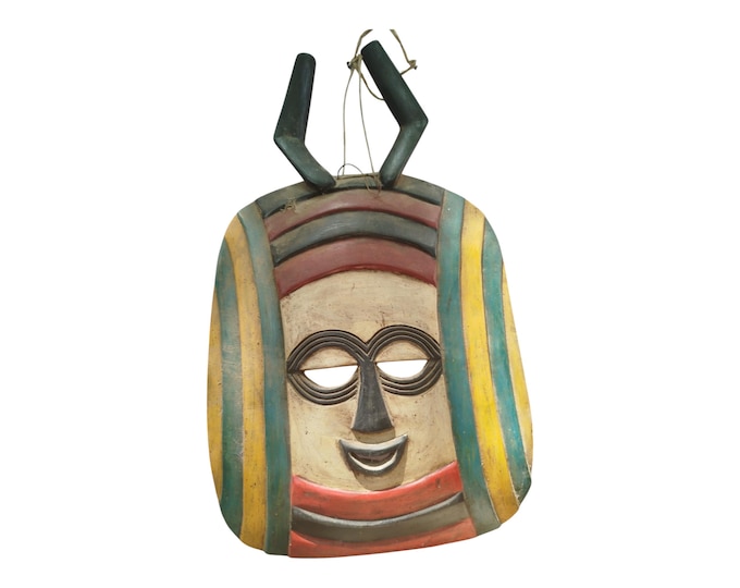 ON SALE!! Serene West African Wooden Mask with Ridge Headdress & Patina Wall Hanging Ceremonial home decor