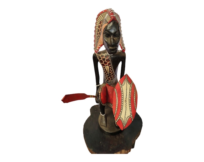 Hand-Carved Maasai Warrior Figurine (Home Decor & Gift) African handmade wooden decor