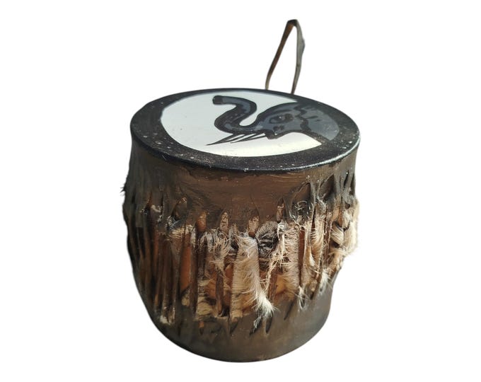 A Rhinoceros Hand Painted Kenyan Mini Drum African Souvenir Tribal Art Wall Decor Gift Collectible Decor