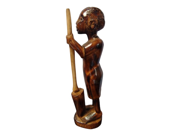 An African Woman Grinding Corn Wood Carving: Handmade Tribal Art Figurine,home decor