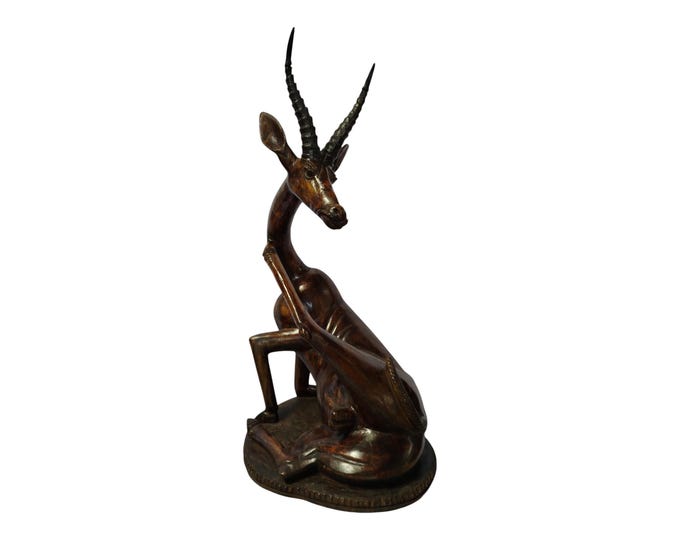 A Hand-Carved Ebony Wood Sitting Antelope Sculpture - Elegant African Wildlife Art Decor - African Art Decor-Table top console top Art