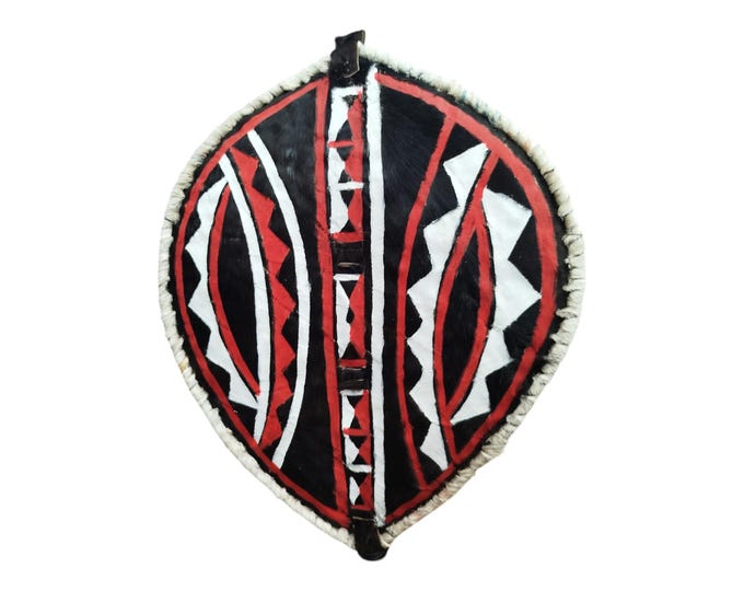Hand made African Masai Shield Hand Painted Tribal Art Wall Decor Warrior Shield Kenya Black Red White Handcrafted Unique Collectible Piece