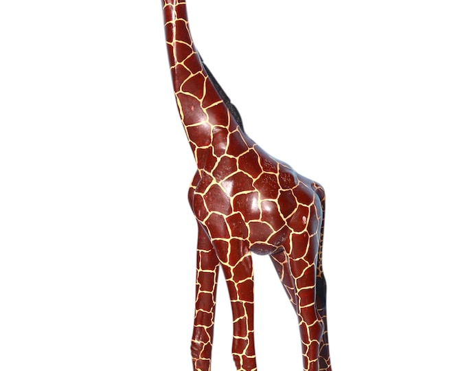 Hand Carved Rosewood Giraffe Statue: African Safari Floor Decor