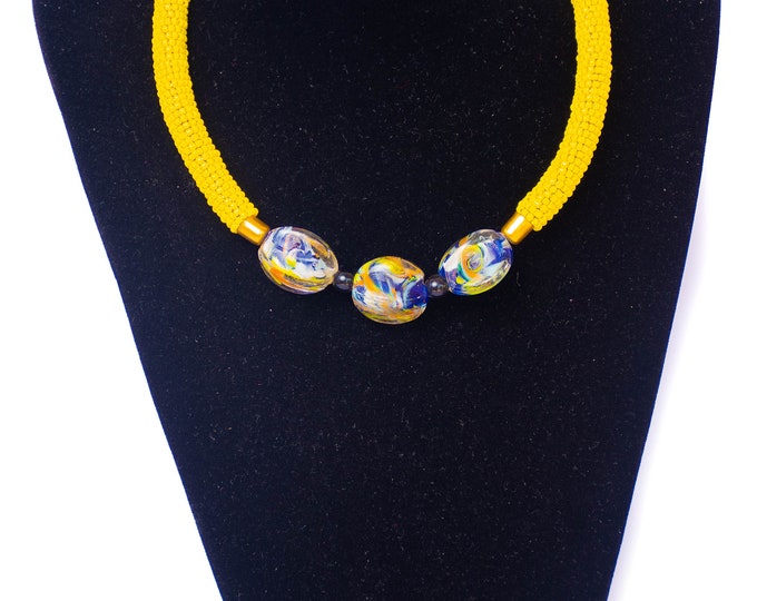 Beaded Yellow Glass Pendant African Necklace | Maasai Traditional | Gift for Her