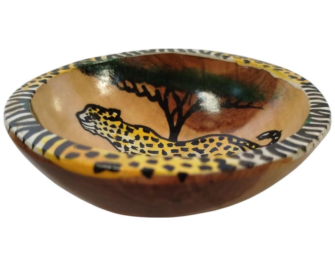 Hand-Painted Wooden Soup Bowl with leopard Motif - African Art & Home Decor