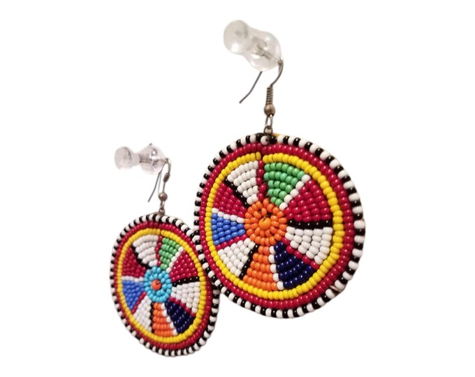 ON SALE Beautiful African Red, White, and Yellow Maasai/LadiesEarrings Handmade Beaded Earrings