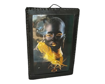 Hand-Painted African Woman Portrait: Golden Radiance Wall Art