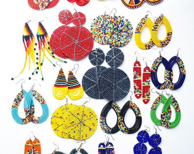 20 Pieces Beaded African Maasai | Women Earrings | Maasai Mara | Dangle