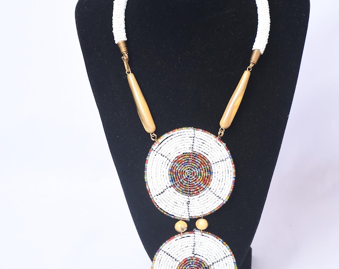 On SALE African White Pendant Beaded Multicolored Necklace | Maasai Necklace | Stylish | Gift for Her | Masai Mara