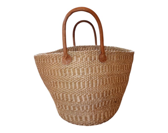 African Sisal Kiondo HandbagBrown Beige Beach Bag Handmade Gift African Decor Shopping Bag Laundry Basket Fiber Art