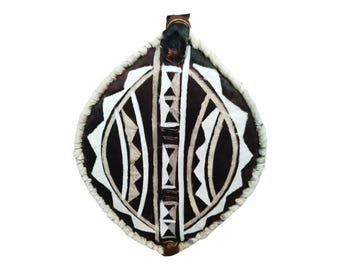 An Authentic Hand Painted African Masai Shield Tribal Art Wall Decor Warrior Shield Kenya Black Reddish Brown White Unique Art