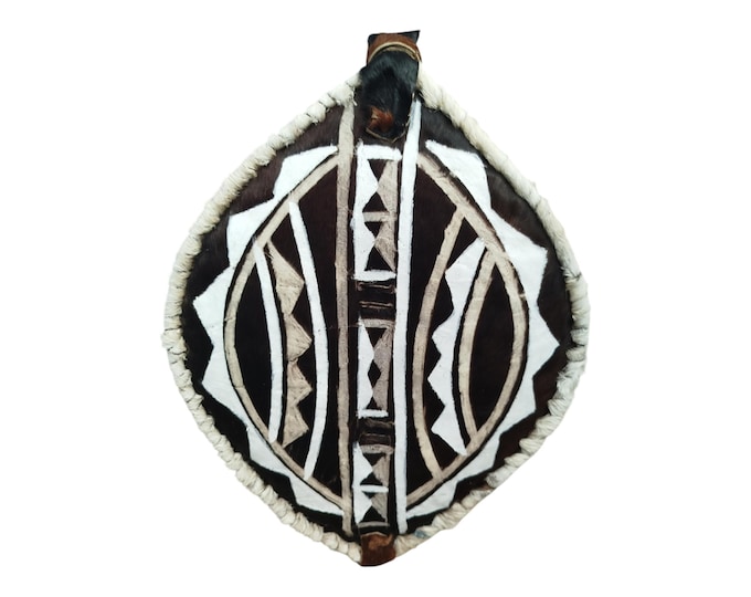 An Authentic Hand Painted African Masai Shield Tribal Art Wall Decor Warrior Shield Kenya Black Reddish Brown White Unique Art