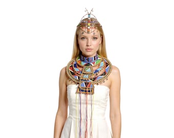 Regal Maasai Wedding Necklace Headpiece Set African Jewellery Women Handmade Colorful Statement Bridal Finest Beads Tribal Showstopper Wow