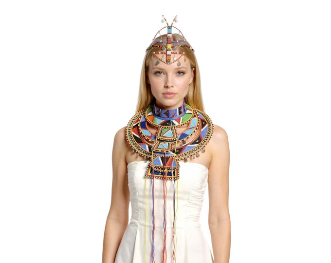 Regal Maasai Wedding Necklace Headpiece Set African Jewellery Women Handmade Colorful Statement Bridal Finest Beads Tribal Showstopper Wow