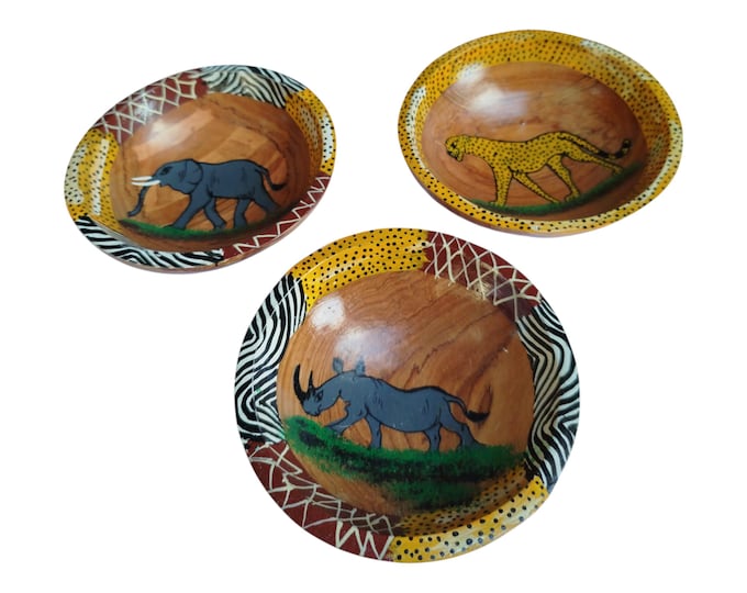 On sale  Hand-Carved African Animal Soup Bowls (Elephant, Rhino, Cheetah)