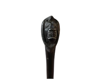 Hand-Carved Lion Head Walking Stick: African Art Cane