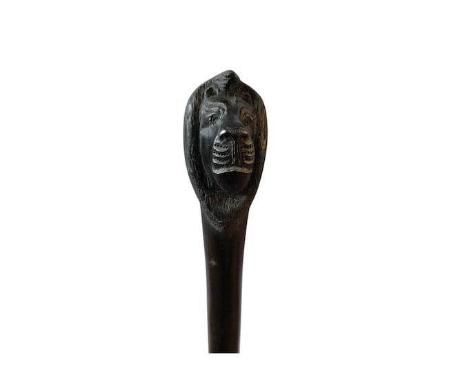 On Sale Hike with Strength: Lion Head & Foot Walking Stick (Hand-Carved Wood) African Art Walking Cane Status Stick Pointing Stick Black
