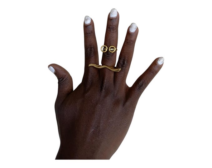 On sale A Set of 2 Abstract Wave & Circle Brass Ring Set - Modern Artistic Jewelry|Stylish| Hand jewelry| Gift for her