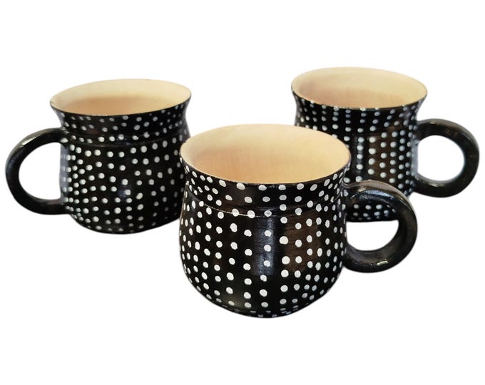 On sale !!   Charming Hand-Painted Wooden Mugs with Polka Dot Design - Set of Three|Traditional Decor| Home Decor