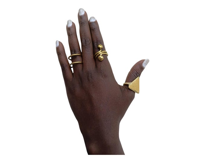 On sale A Set of 3 Geometric & Sculptural Brass Ring Set - Modern Handcrafted Jewelry|Stylish| Hand jewelry| Gift for her