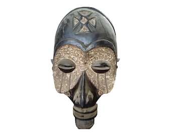 Hand-Carved Chokwe Mask: African Tribal Art, Geometric Wall Decor (28x14 inches