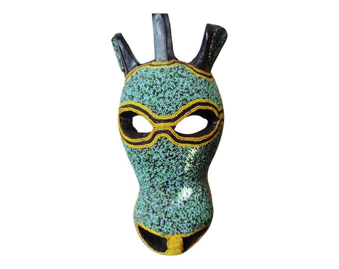 Striking Zebra-Inspired Beaded African Mask - Tribal Mask Art gift wood Wall Hanging Home Decor