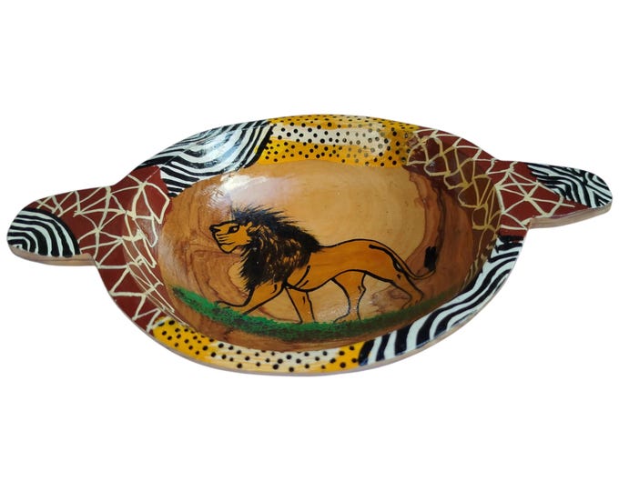 On sale Hand-Carved Wooden African Animal Bowl (Elephant, Rhino, Cheetah)