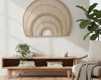 Minimalist Rattan Half-Circle Wall Decor | Boho Headboard | Woven Natural Fiber Arch Art