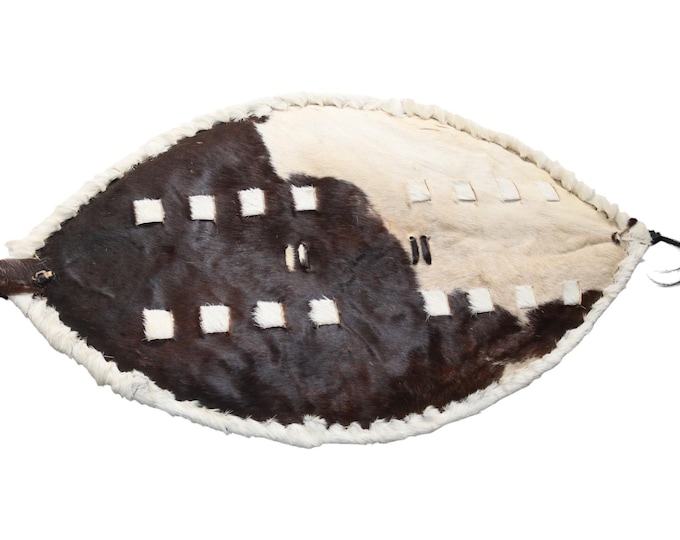 Bicolor Zulu/Nguni Style Hair-on-Hide Shield | Natural Tribal Wall Art | Authentic Cowhide Lodge Decor