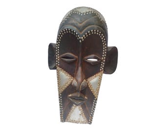 On Sale Unique Gelede Mask with and Silver Accents Hand-Carved Wood Dan Tribe cameroon tribal Art Wall Decor Display Wall Hanging Ceremonial