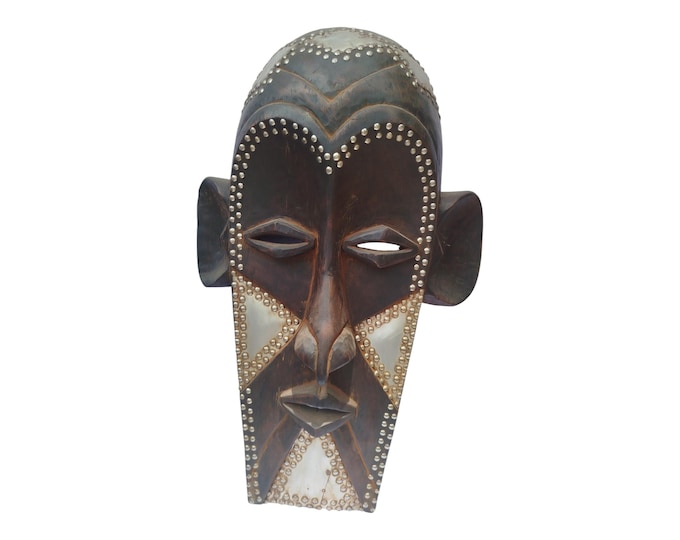 On Sale Unique Gelede Mask with and Silver Accents Hand-Carved Wood Dan Tribe cameroon tribal Art Wall Decor Display Wall Hanging Ceremonial