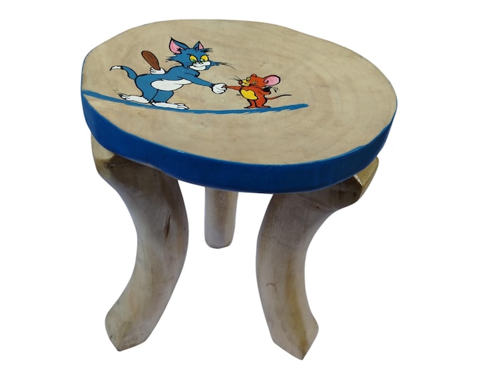 On sale Handcrafted African Wooden Stool with Colorful animal pictures Unique Seating & Home Decor| African art