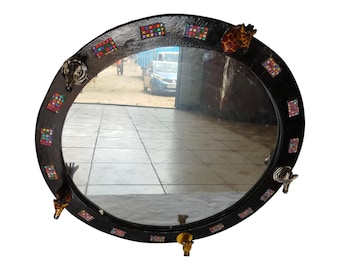 Hand-Painted African Wall Art:  Safari Spirit Mirror | African Big Five & Mosaic Accents - Unique decor