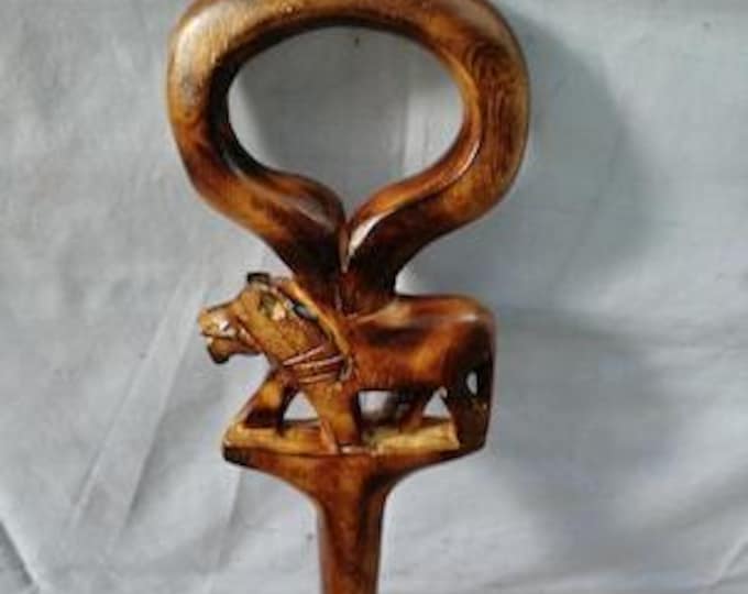 On Sale!! Hand-Carved Wooden Walking Stick: Unique Loop Handle with Animal Motif Gentleman Royalty