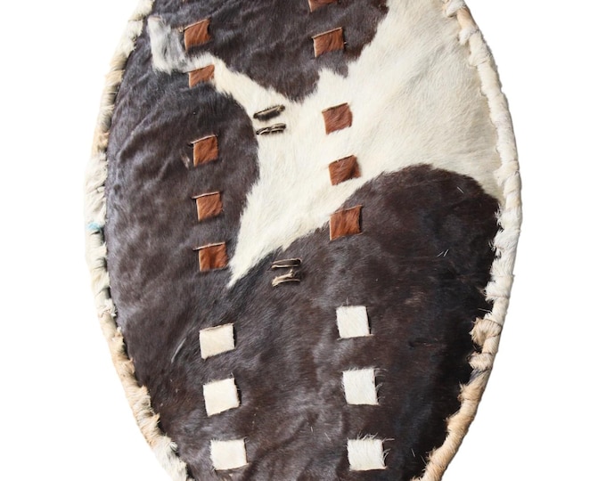 Traditional Zulu/Nguni Style Shield | Natural Cowhide Hair-on-Hide Wall Art | Authentic Leather Tribal Decor