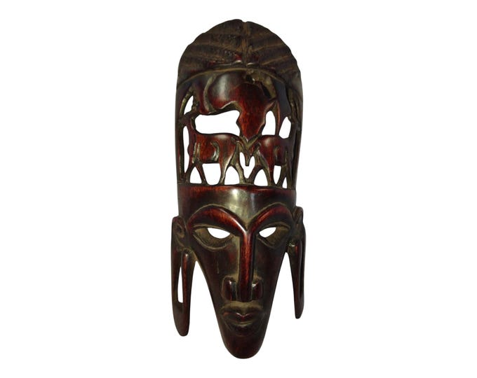 On sale!Hand-Carved Wooden African Mask with Openwork Animal Motifs - Cultural Art Decor |Traditional Decor|home Decor