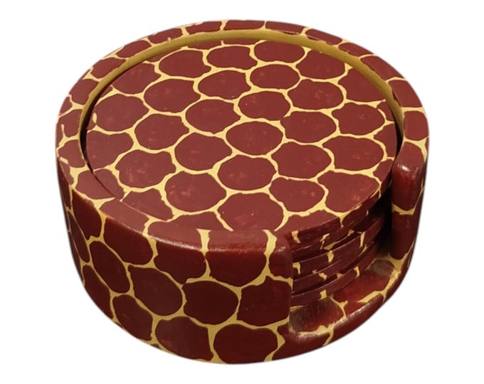 On sale!! Hand-Painted Wooden Coaster Set with Giraffe Print - African Art Decor|Traditional Decor| Home Decor