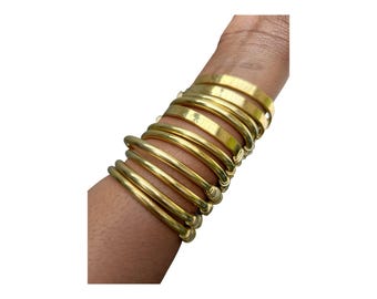 Handcrafted Brass Bangle Set: African Inspired Woven Jewelry