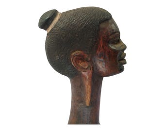Hand Carved African Wood Bust: Vintage Tribal Sculpture