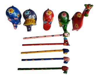 Wooden Safari Animal Pencils & Figurines Set - Hand-Painted Designs