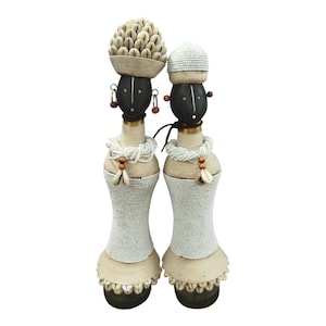 On Sale Elegant Namich Dolls: Beaded & Cowrie Shell African Figurines (Set of 2) Celebrating Childhood Symbolic Cultural Console decor