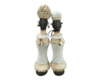 On Sale Elegant Namich Dolls: Beaded & Cowrie Shell African Figurines (Set of 2) Celebrating Childhood Symbolic Cultural Console decor