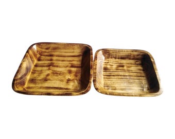Hand-Carved Nested Wooden Bowls, Rustic Dark Wood Serving Set