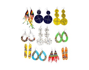 Set of 10 Pairs Beaded Maasai Earrings, Wholesale Tribal Hoop Jewelry