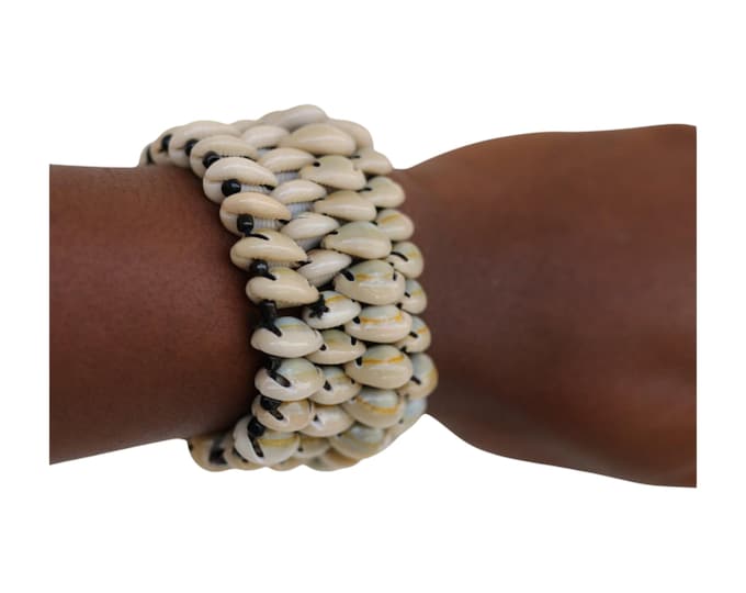 African Cowrie Shell Cuff Bracelet | Handmade Statement Shell Bangle | Natural Beachy Boho Jewelry