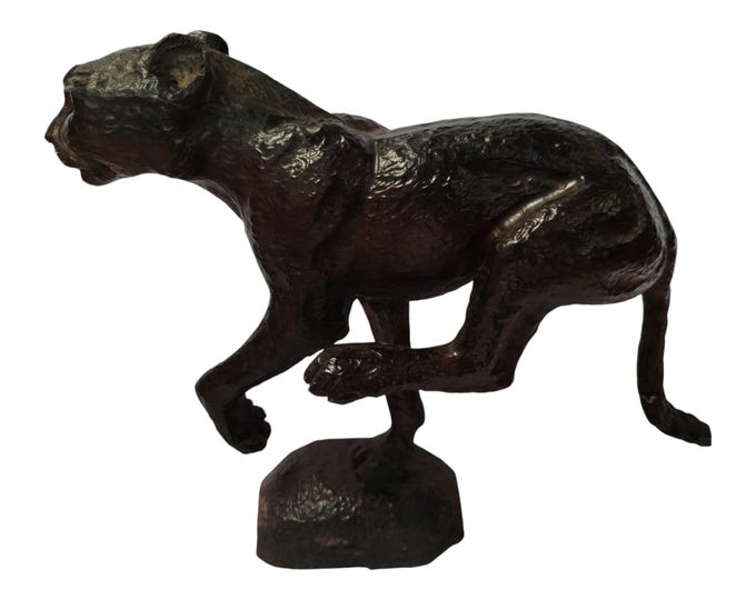 A Dynamic Hand-Carved Ebony Wood Running Cheetah Sculpture - African Wildlife Art Decor - African Art Decor-Table top console top Art