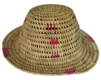 On sale!!   Hand-Woven Straw Hat with Pink Accents - Summer & Beach Essential|Traditional Decor|home decor
