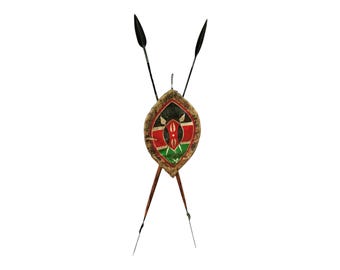 Defend with Pride: Maasai Warrior Bundle (2 Spears & Shield) a Maasai shield and 2 iron spears